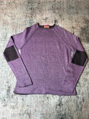 Vintage Y2K Women’s M Purple Crew Neck Ribbed Pullover Sweater Elbow Patches